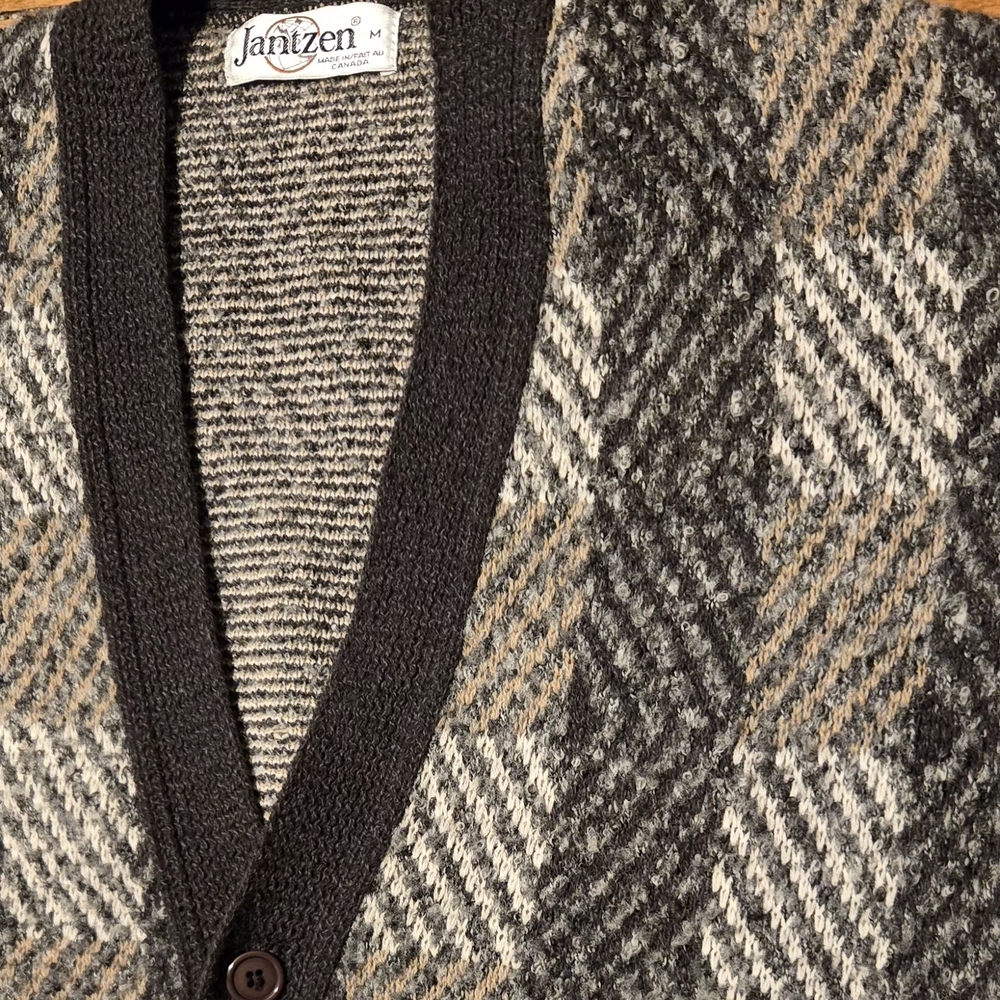 VTG 90s Jantzen Wool Grey Heavy Cardigan M - Picture 2 of 6